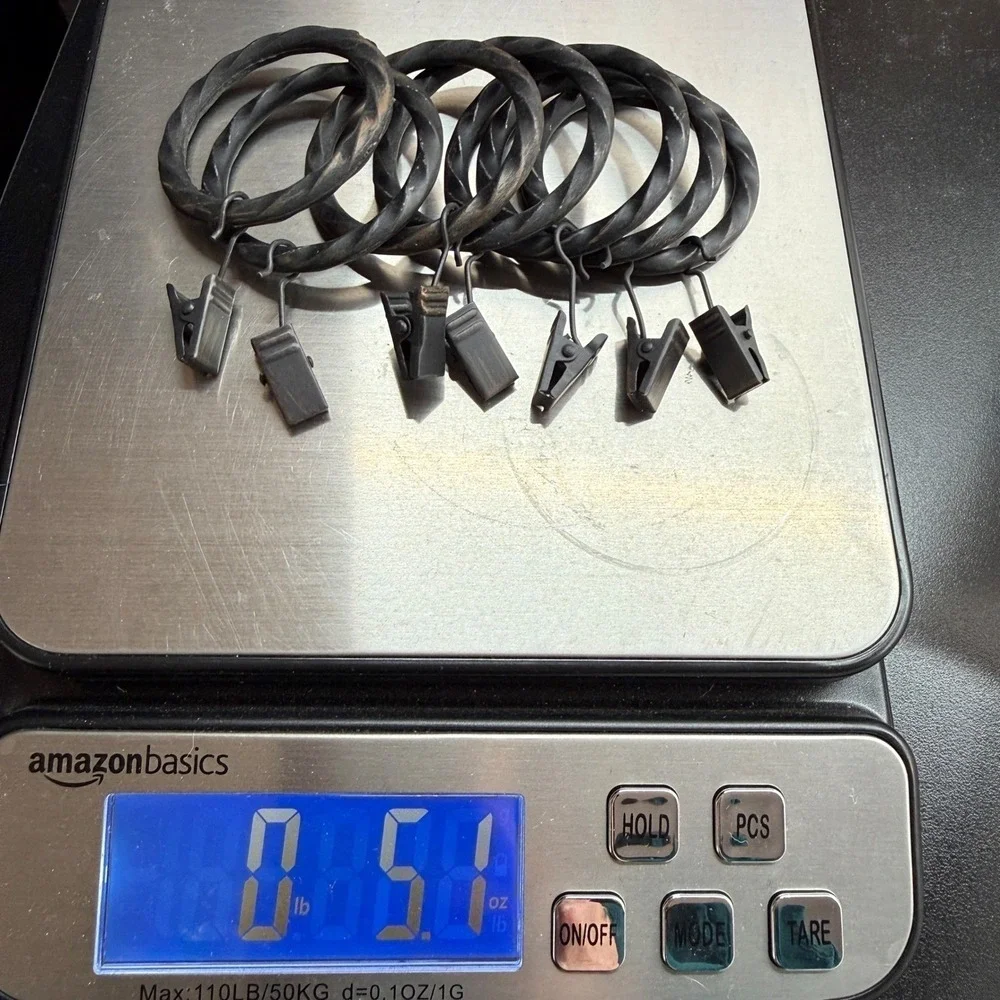 Set of 7 Twisted Metal Curtain Rings with Clips Dark Bronze 2 Inch Inner Dia